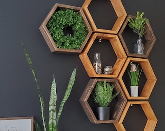 Honeycomb Shelf, Hexagon Shelves, Wooden Hexagon Shelves, Wood Decor, Minimalist Shelves, Modern Geometric Shelves