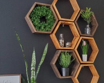 Honeycomb Shelf, Hexagon Shelves, Wooden Hexagon Shelves, Wood Decor, Minimalist Shelves, Modern Geometric Shelves