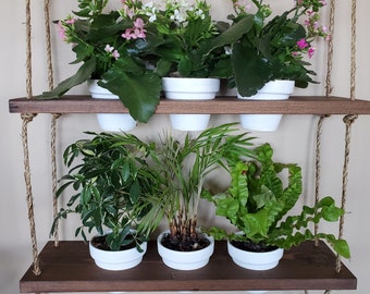 Double Floating Planter Shelves, Hanging Indoor Garden Shelves, Window Seed Starting, Indoor Garden