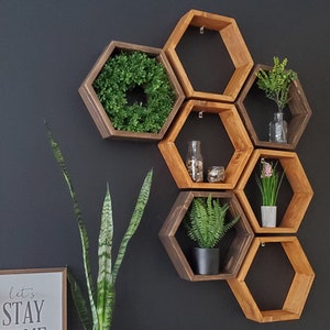 Honeycomb Shelf, Hexagon Shelves, Wooden Hexagon Shelves, Wood Decor, Minimalist Shelves, Modern Geometric Shelves