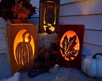 Fall Wooden Lanterns, Rustic Farmhouse Luminaries