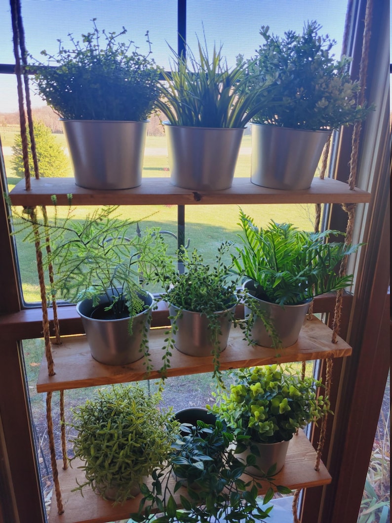 Hanging Window Plant Shelf Golden Mahogany