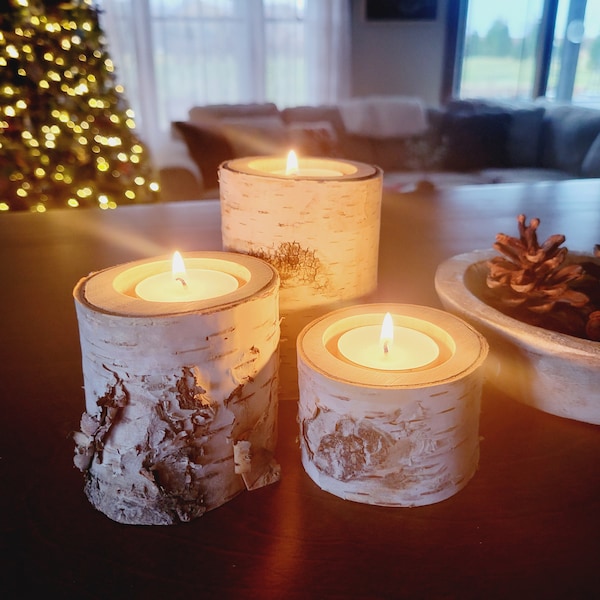 Small Birch Tealight Holders (Set of 3)