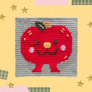 PDF PATTERN: Silly Apple | Digital Crochet Tapestry Pattern, Fruit Crochet Pattern