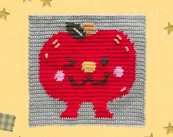 PDF PATTERN: Silly Apple | Digital Crochet Tapestry Pattern, Fruit Crochet Pattern