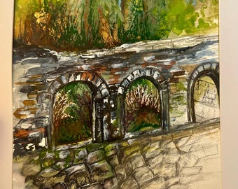 Ruinas de Errwood Hall - Una pintura original de técnica mixta.