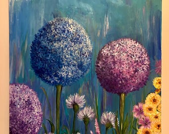 Enamorado de los Alliums - Una gran obra de arte original sobre lienzo estirado