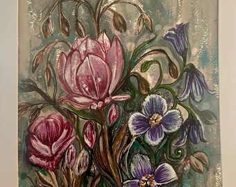 Botánico V111 - Una pintura original en técnica mixta.