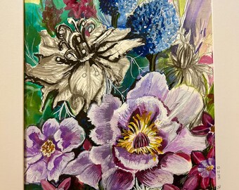 Peonías - Una pintura original de técnica mixta.