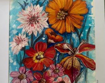 Flores de durazno: una pintura original en técnica mixta.