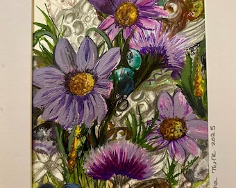 Flores en la orilla - Una pintura original de técnica mixta