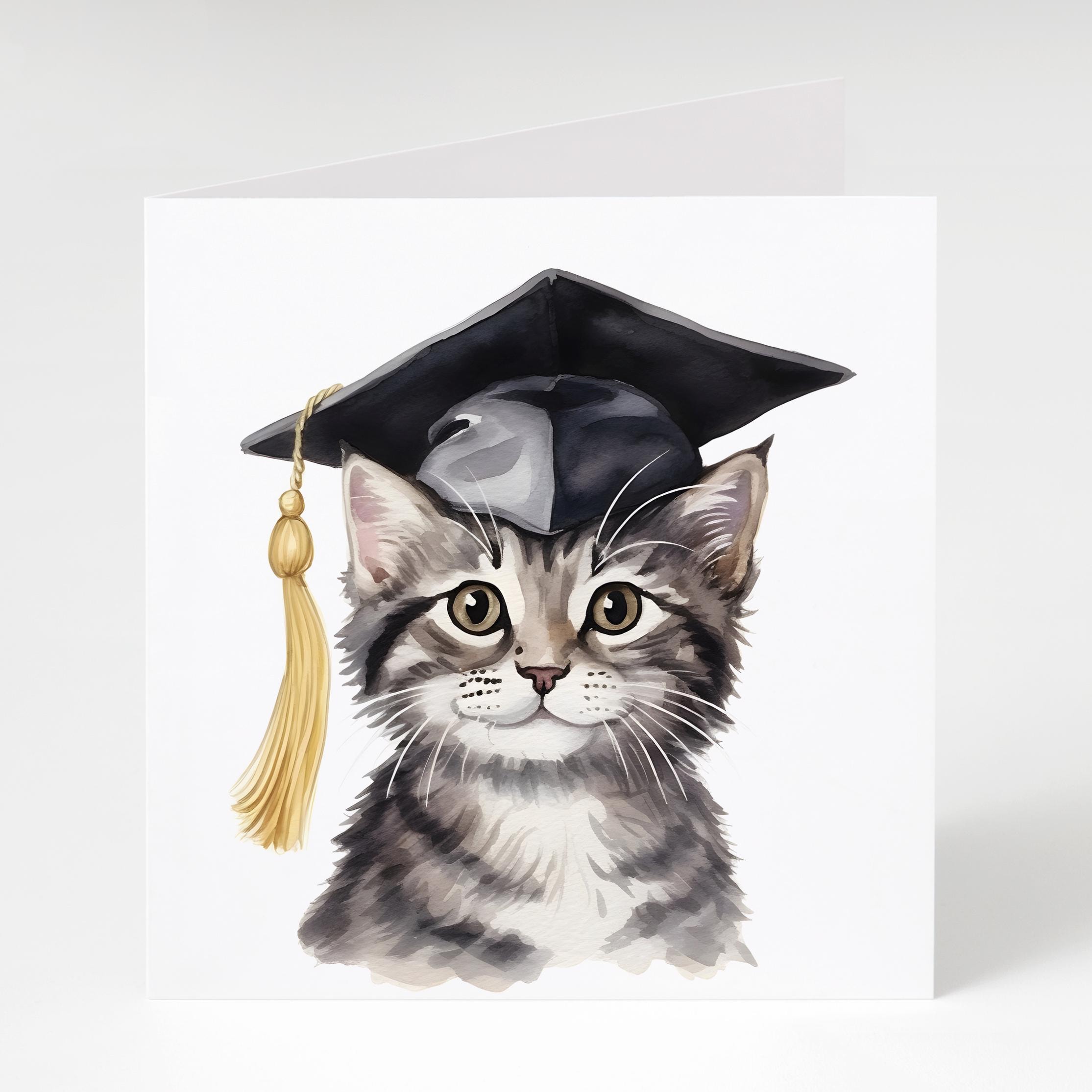 Tabby Cat Graduation Card, Cat Wearing a Graduation Card for