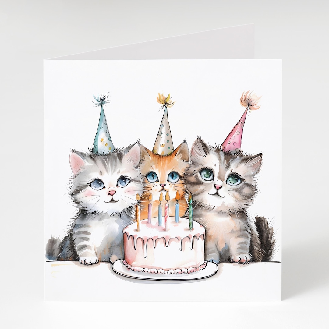 : bhiosng happy birthday card for cat lover, funny... Three Cat Birthday Card, Birthday Card for Cat Lover. - Etsy UK