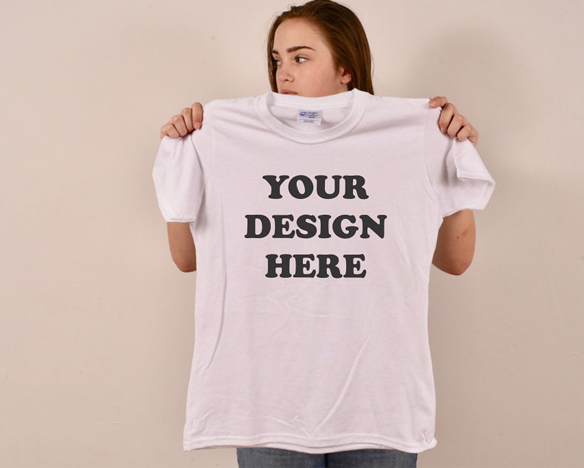 White TShirt Mock Up 2 Model Holding Shirt Photo T Shirt