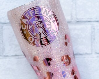 Rose Gold, Rose Gold Leopard, Caffeine Queen, Glitter tumbler, Pink Glitter Tumbler