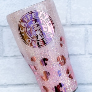 Rose Gold, Rose Gold Leopard, Caffeine Queen, Glitter tumbler, Pink Glitter Tumbler