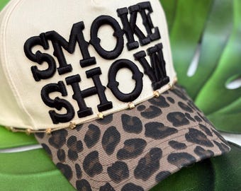 Patch Trucker Hat, Smoke Show, Summer Hat, leopard trucker hat