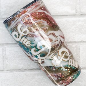 Rose Gold and Teal Marble, Light Rose Gold Glitter Tumbler, Teal Marble