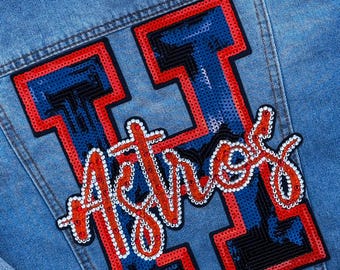 Patch Jean Jacket, Astros, Denim Jacket, Houston baseball, Patched Jacket
