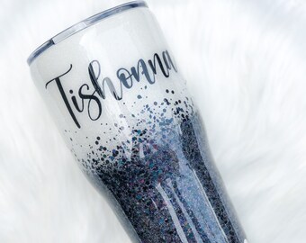 Black and White, Black and White Ombre Glitter Tumbler