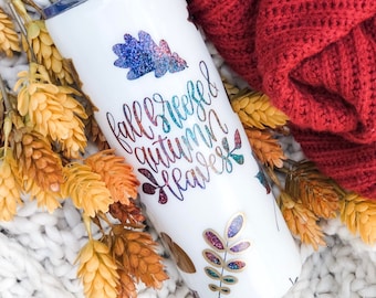 Fall Tumbler, Autumn Tumbler, Hello fall, Glittered Tumbler, Falling leaves Tumbler