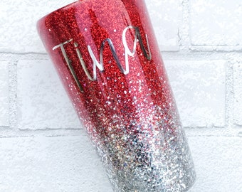 Chunky Silver Ombre, Red and Silver Ombre Tumbler, Red Glitter Cup