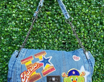 Patch Denim Purse, Astros, Summer bag, Houston baseball, Astros handbag
