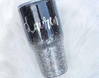 Chunky Silver Ombre, Black and Silver Ombre Tumbler, Black Glitter Cup
