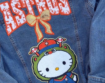 Patch Jean Jacket, Astros, Denim Jacket, Houston baseball, Patched Jacket