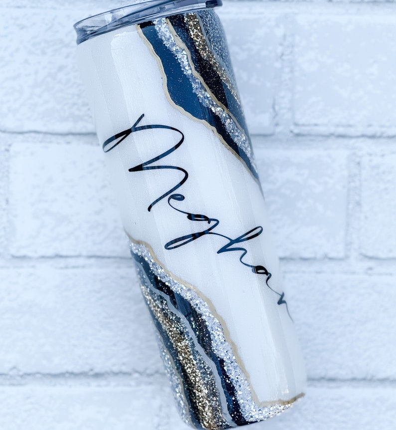 Black and White Geode Tumbler Geode Tumbler Geode Glitter Etsy