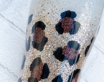 Leopard Glitter Tumbler, Glitter tumbler, Personalized Glitter Tumbler, Hand Painted Tumbler
