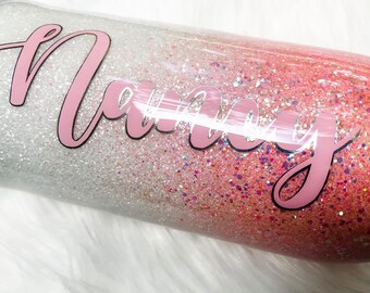 Pink and White Ombre Glitter Tumbler