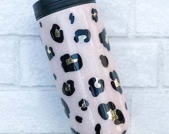 Leopard Glitter Tumbler, Pink Leopard Cup