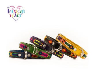 Handmade Leather Dog Collar: Colorful Woven Design, Artisan Pet Collar