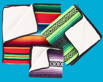 Sherpa fleece artisan blanket for pets.Made in Mexico.Handmade with authentic Sarape fabric, covered with sherpa fleece fabric.Warm.Soft.
