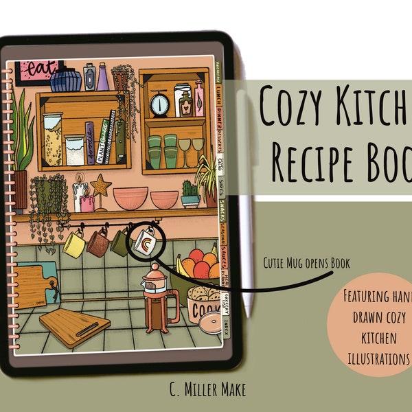 GoodNotes RECIPE Book | Digital Cookbook | Digital Recipe Organizer | Weekly Menu & Grocery List | Cozy Kitchen Recipe Book