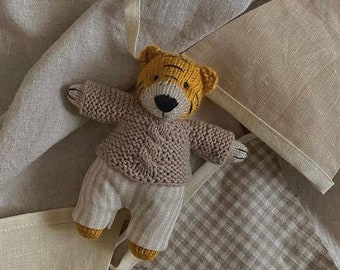 Baby’s first soft toy, soft tiger, newborn gift, wool tiger , baby shower gift , soft toys animals, knitted toy, made in Ukraine