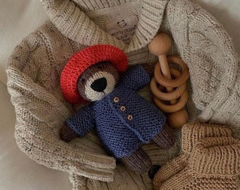 Babys första mjukisdjur, mjuk brunbjörn, present till nyfödd, ullbjörn, babyshowerpresent, mjukisdjur, stickad leksak, tillverkad i Ukraina