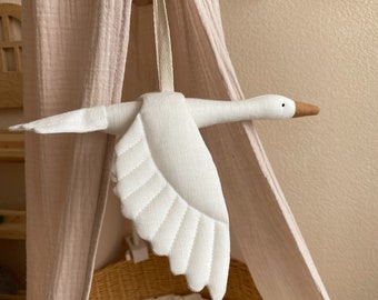 The first rattle for the newborn from natural materials | decor for a children's room| linen white stork| handmade| gift for baby shower|