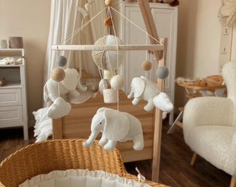 Mobile ballon éléphant suspendu Mobile bebe Mobile pour chambre d&#39;enfant Panier cadeau pour nouvelle maman Mobile bébé en feutre Mobile des bois