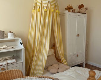 Baldacchino a righe per letto, gioco sospeso, baldacchino per culla, baldacchino per bambini, baldacchino per bambini, baldacchino boho, letto a baldacchino, letto Montessori