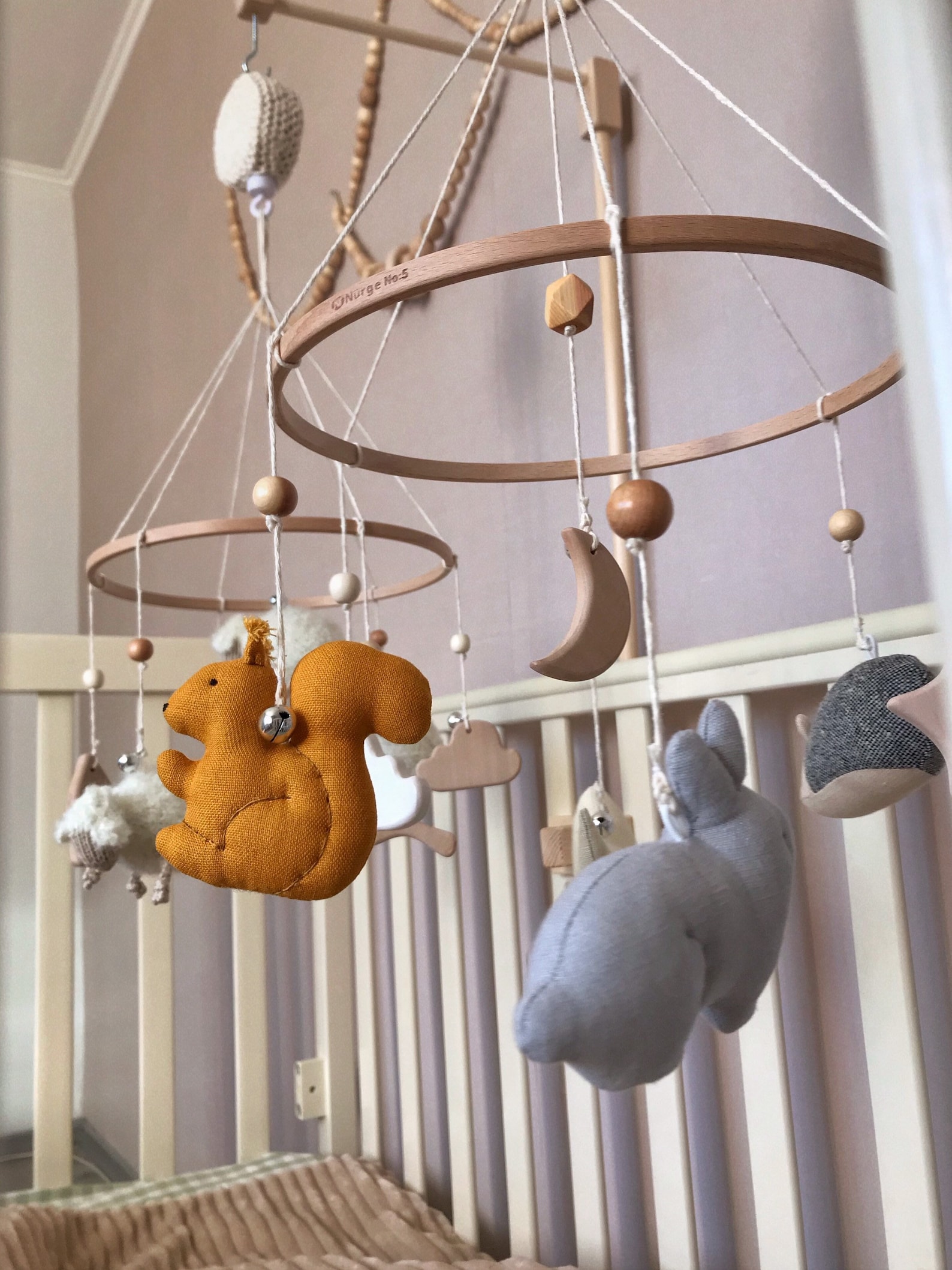 Wooden crib mobile for newborn forest linen toys nursery Etsy