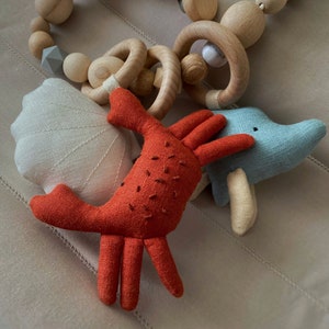 Stroller Sea Garland, Chain for Stroller, Stroller Toy, marine theme , Wooden Garland with fish, crab, shell, Pram Garland