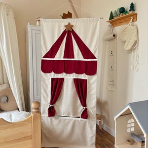Fairy-tale theater, velvet theater, Puppet role play Theater in the doorway Theater for the door Theatrical house Big stage for a children&#39;s