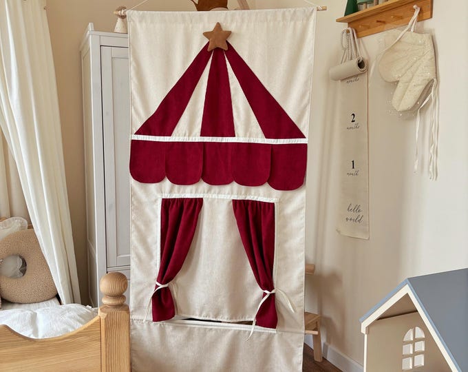 Fairy-tale theater, velvet theater, Puppet role play Theater in the doorway Theater for the door Theatrical house Big stage for a children's
