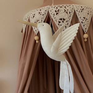 linen white hanging  hummingbird , baby nursery decor , interior decoration, linen bird colibri , baby shower gift