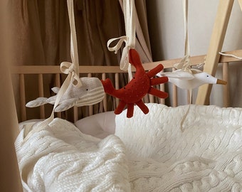 Ensemble avec 3 jouets de gymnastique pour mobile en bois, salle de sport en bois naturel faite main pour bébés, cadeau pour nouveau-né, lin animaux marins
