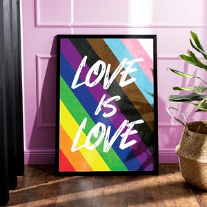 Rainbow Love is Love Gay LGBTQ+ Print | Pride Queer Lesbian Bisexual Trans Typography Poster Ally Parent | Home Gallery Wall Art | A3 A4 A5
