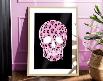 Quirky Pink Leopard Skull Art Print | Punk Fashion Illustration Poster | Gifts for Girlfriend Wife Mum Her | A1 A2 A3 A4 A5