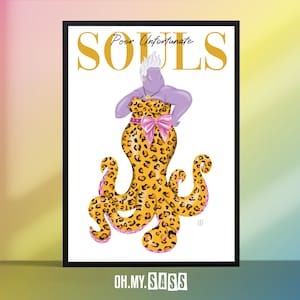 Disney Ursula Leopard Print Poster | Little Mermaid Villain | Quirky Fashion Illustration | Magazine Cover Wall Art | Gift for her A3 A4 A5